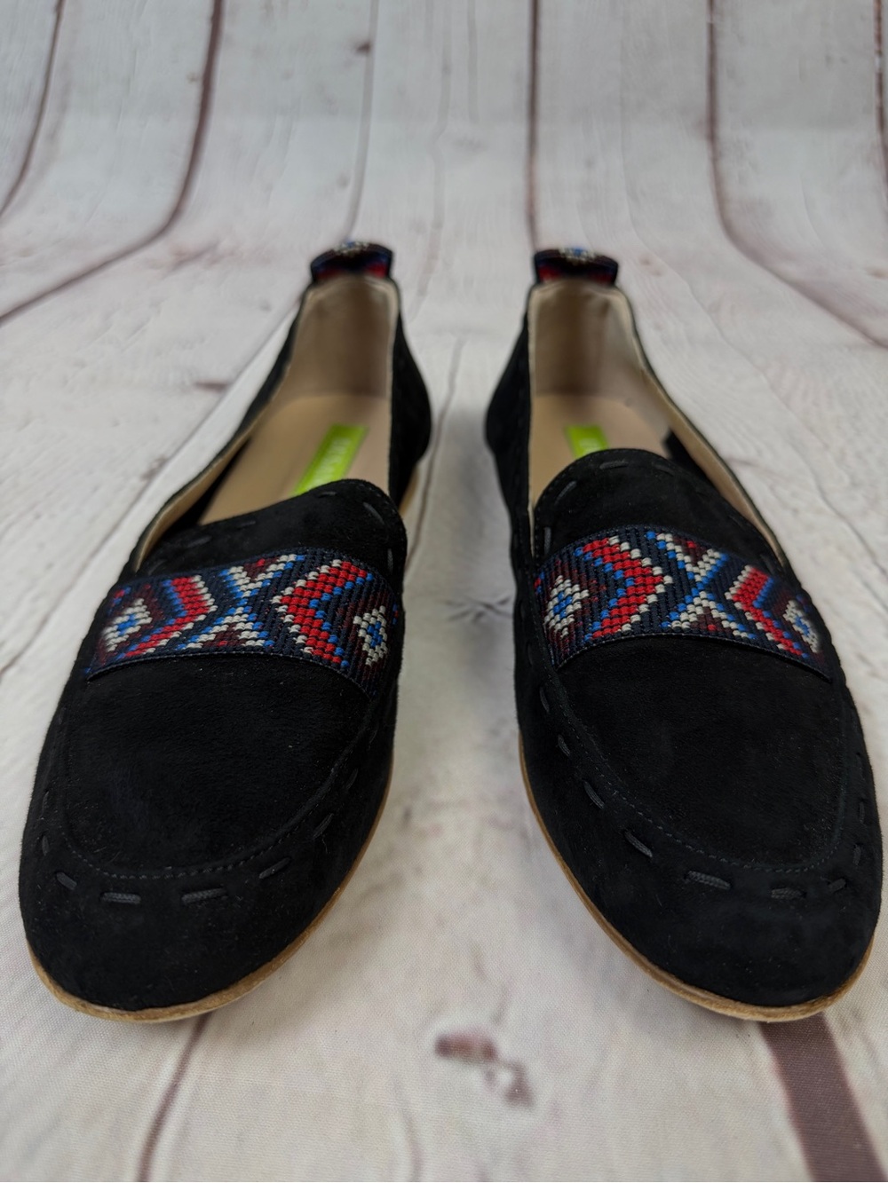 DUSANO black soft suede embroidered slip-on loafers, size 7.5 (EU 38) - Picture 7 of 11